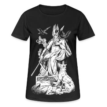 Odin on throne with spears, ravens and wolves - Women's Breathable T-Shirt - black - Front - AI Model Female 172 light (172cm)