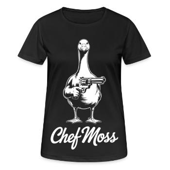 Chefmoss - humorvolles Design Gans mit Pistole - Frauen T-Shirt atmungsaktiv - Schwarz - Vorne - AI Model Female 172 light (172cm)