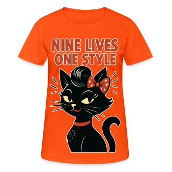 Rockabilly Cat : Rétro des années 50 - T-shirt respirant Femme - orange néon - Devant - AI Model Female 172 dark (172cm)