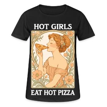 Pizza Art nouveau : les filles sexy mangent de la pizza chaude - T-shirt respirant Femme - noir - Devant - AI Model Female 172 light (172cm)