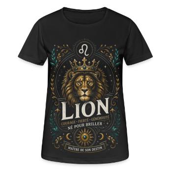 Lion royal émeraude: couronne et or - T-shirt respirant Femme - noir - Devant - AI Model Female 172 light (172cm)