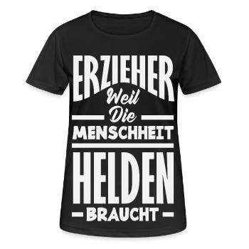 Erzieher Menschheit Helden Braucht Kita Spruch - Frauen T-Shirt atmungsaktiv - Schwarz - Vorne - AI Model Female 172 light (172cm)