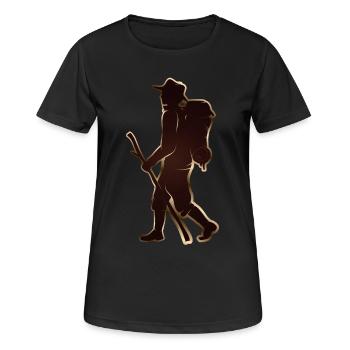 Pilgrim or hiker with walking stick & backpack - Women's Breathable T-Shirt - black - Front - AI Model Female 172 light (172cm)