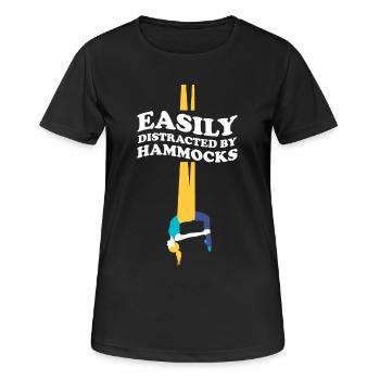Facilement distracted par hamacs hamac de yoga aérien - T-shirt respirant Femme - noir - Devant - AI Model Female 172 light (172cm)