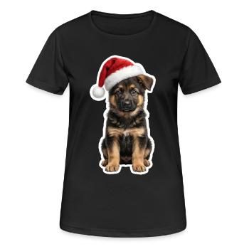Treuer Schaeferhund Welpe als Weihnachtshelfer - Frauen T-Shirt atmungsaktiv - Schwarz - Vorne - AI Model Female 172 light (172cm)