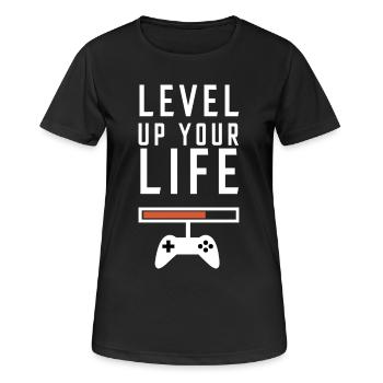 Verbessern Sie Ihren Lebensstandard beim Spielen - Frauen T-Shirt atmungsaktiv - Schwarz - Vorne - AI Model Female 172 light (172cm)