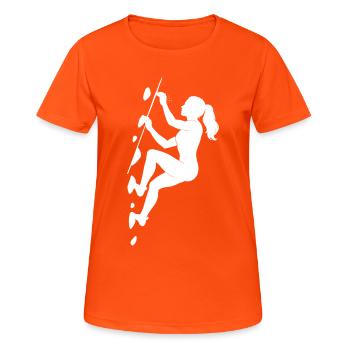 Boulder Silhouette – Ästhetik & Chalk Fokus - Frauen T-Shirt atmungsaktiv - Neonorange - Vorne - AI Model Female 172 dark (172cm)