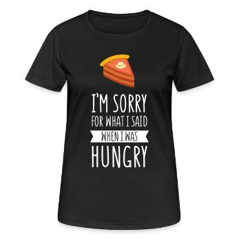 Es tut mir leid für das, was ich sagte, als ich hungrig war - Frauen T-Shirt atmungsaktiv - Schwarz - Vorne - AI Model Female 172 light (172cm)