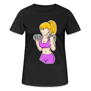 Fitness Frau Hanteln - Frauen T-Shirt atmungsaktiv - Schwarz - Vorne - AI Model Female 172 light (172cm)