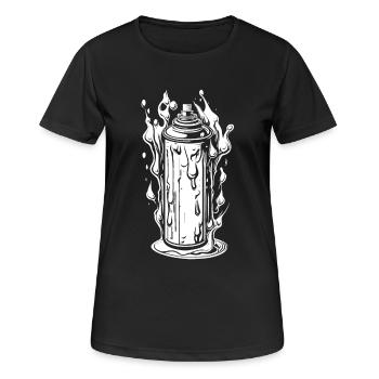 Bombe aérosol comique avec des gouttes et des flammes - T-shirt respirant Femme - noir - Devant - AI Model Female 172 light (172cm)