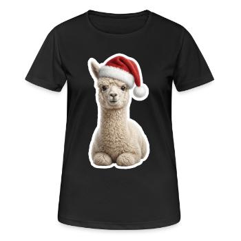 Flauschiges Alpaka im Weihnachtslook - Frauen T-Shirt atmungsaktiv - Schwarz - Vorne - AI Model Female 172 light (172cm)