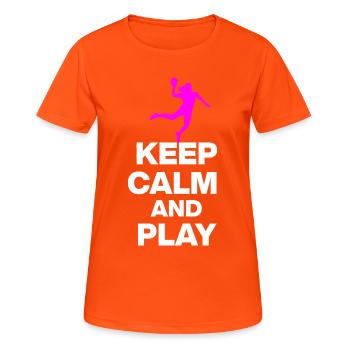 RESTEZ CALMES ET JOUEZ AU HANDBALL ! EM GIFT ALLEMAGNE - T-shirt respirant Femme - orange néon - Devant - AI Model Female 172 dark (172cm)