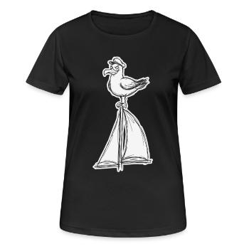 Freche Möwe auf Segelboot Kapitän Design - Frauen T-Shirt atmungsaktiv - Schwarz - Vorne - AI Model Female 172 light (172cm)