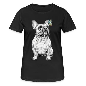 Französische Bulldogge Schmetterling Skizze - Frauen T-Shirt atmungsaktiv - Schwarz - Vorne - AI Model Female 172 light (172cm)