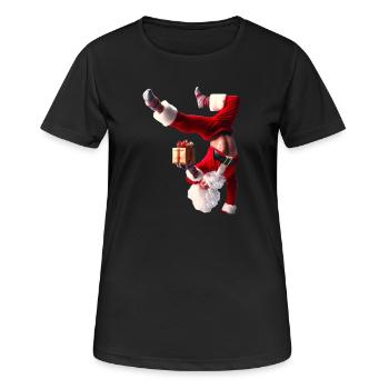Humorvoller Weihnachtsmann mit Geschenk - Frauen T-Shirt atmungsaktiv - Schwarz - Vorne - AI Model Female 172 light (172cm)