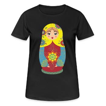 Matroschka mit Blumenmustern - Frauen T-Shirt atmungsaktiv - Schwarz - Vorne - AI Model Female 172 light (172cm)