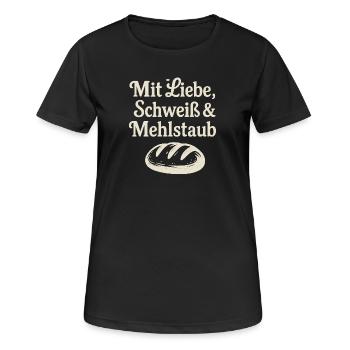 Avec amour, sueur et poussière de farine - T-shirt respirant Femme - noir - Devant - AI Model Female 172 light (172cm)