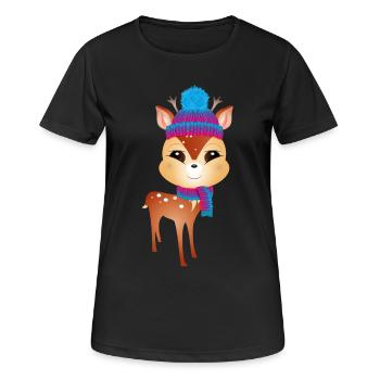 mignon petit cerf avec bonnet pompon et écharpe - T-shirt respirant Femme - noir - Devant - AI Model Female 172 light (172cm)