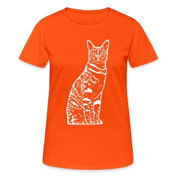 Katze weiß Silhouette Geschenk Katzenliebhaber - Frauen T-Shirt atmungsaktiv - Neonorange - Vorne - AI Model Female 172 dark (172cm)