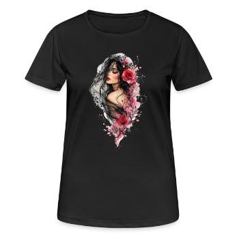 Frau mit schwarzem Schleier und Blüten - Frauen T-Shirt atmungsaktiv - Schwarz - Vorne - AI Model Female 172 light (172cm)