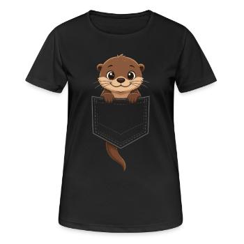 Une loutre mignonne qui sort de sa poche, - T-shirt respirant Femme - noir - Devant - AI Model Female 172 light (172cm)