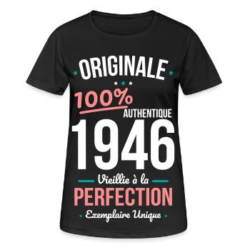 1946 – Originale – Exemplaire unique - T-shirt respirant Femme - noir - Devant - AI Model Female 172 light (172cm)