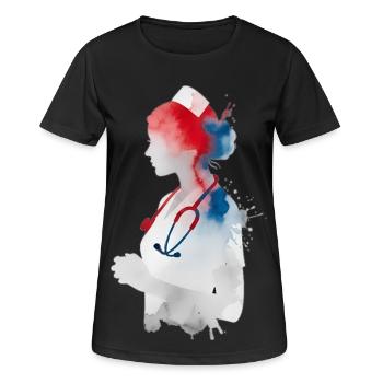Infirmière Aquarelle Stéthoscope Infirmière - T-shirt respirant Femme - noir - Devant - AI Model Female 172 light (172cm)