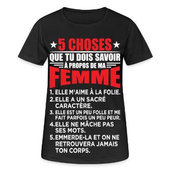 Mari Couple Cadeau Humour Personnalisé - T-shirt respirant Femme - noir - Devant - AI Model Female 172 light (172cm)