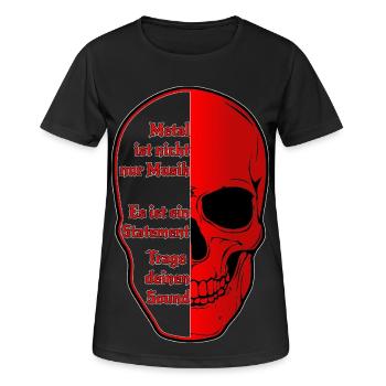 Halbskull Metal-Statement Rot Schwarz - Frauen T-Shirt atmungsaktiv - Schwarz - Vorne - AI Model Female 172 light (172cm)