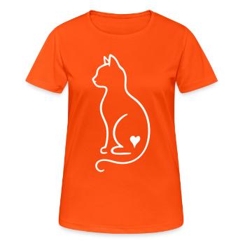 Cat Line Art – White Minimal Design with Heart - Women's Breathable T-Shirt - neon orange - Front - AI Model Female 172 dark (172cm)