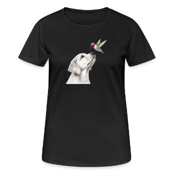 Labrador Kolibri Bleistift Hunde Motiv - Frauen T-Shirt atmungsaktiv - Schwarz - Vorne - AI Model Female 172 light (172cm)
