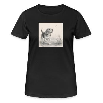 Dessin au crayon beagle avec pissenlit - T-shirt respirant Femme - noir - Devant - AI Model Female 172 light (172cm)