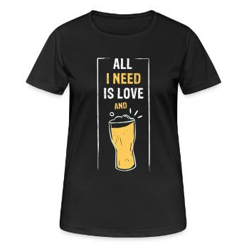ALL I NEED IS LOVE and Beer or Limo - Frauen T-Shirt atmungsaktiv - Schwarz - Vorne - AI Model Female 172 light (172cm)