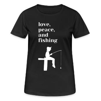 Liebe, Frieden und Angeln - Frauen T-Shirt atmungsaktiv - Schwarz - Vorne - AI Model Female 172 light (172cm)