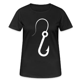 Angelhaken Anglerlatein - Frauen T-Shirt atmungsaktiv - Schwarz - Vorne - AI Model Female 172 light (172cm)