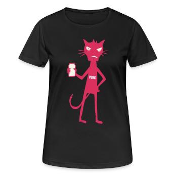 Kleine Monster: Punk-Katzen-Neon-Attitüde - Frauen T-Shirt atmungsaktiv - Schwarz - Vorne - AI Model Female 172 light (172cm)