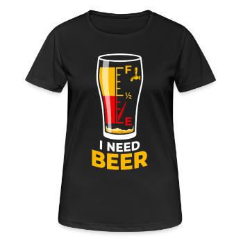 Ich brauche Bier Tankanzeige - I Need Beer - Frauen T-Shirt atmungsaktiv - Schwarz - Vorne - AI Model Female 172 light (172cm)