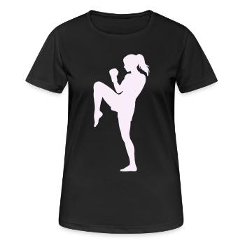 Coup de pied dynamique féminin en arts martiaux - T-shirt respirant Femme - noir - Devant - AI Model Female 172 light (172cm)
