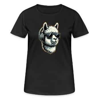 Alpaca llama with headphones and sunglasses - Women's Breathable T-Shirt - black - Front - AI Model Female 172 light (172cm)