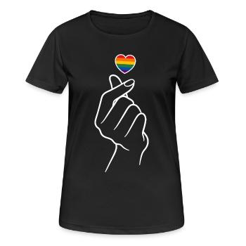 Pride Herz Regenborgen Fingerherz  - Frauen T-Shirt atmungsaktiv - Schwarz - Vorne - AI Model Female 172 light (172cm)