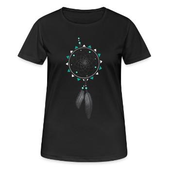 Traumfänger mit Federn und türkisfarbenen Perlen - Frauen T-Shirt atmungsaktiv - Schwarz - Vorne - AI Model Female 172 light (172cm)