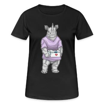Trousse de premiers secours pour infirmière rhinocéros - T-shirt respirant Femme - noir - Devant - AI Model Female 172 light (172cm)