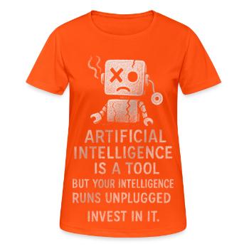 Artificial Intelligence Motivation Poster - Women's Breathable T-Shirt - neon orange - Front - AI Model Female 172 dark (172cm)