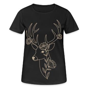 Eleganter Hirsch mit floraler Verzierung - Frauen T-Shirt atmungsaktiv - Schwarz - Vorne - AI Model Female 172 light (172cm)