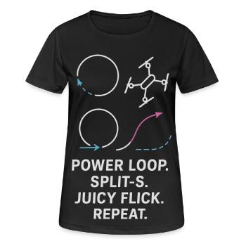 Power Loop Split-S Juicy Flick Repeat - Frauen T-Shirt atmungsaktiv - Schwarz - Vorne - AI Model Female 172 light (172cm)