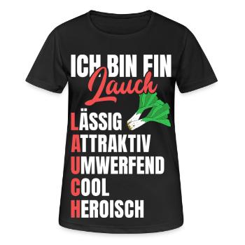 Gym BIN EIN LAUCH LÄSSIG ATTRAKTIV UMWERFEND - Frauen T-Shirt atmungsaktiv - Schwarz - Vorne - AI Model Female 172 light (172cm)