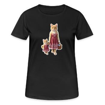 Ginger Cat Mom & Kitten Matching Dress | Whimsical - T-shirt respirant Femme - noir - Devant - AI Model Female 172 light (172cm)
