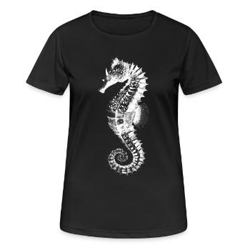 Esthétique de la linogravure hippocampe - T-shirt respirant Femme - noir - Devant - AI Model Female 172 light (172cm)