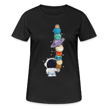 Astronaut mit Eis - Frauen T-Shirt atmungsaktiv - Schwarz - Vorne - AI Model Female 172 light (172cm)