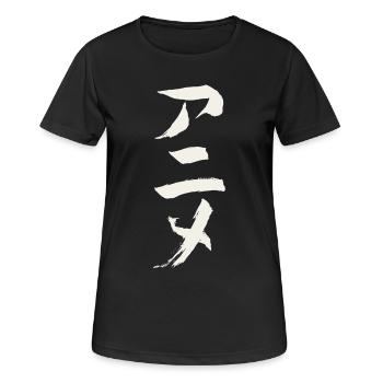 Anime (Auf Japanisch) Katakana Schriftzeichen - Frauen T-Shirt atmungsaktiv - Schwarz - Vorne - AI Model Female 172 light (172cm)